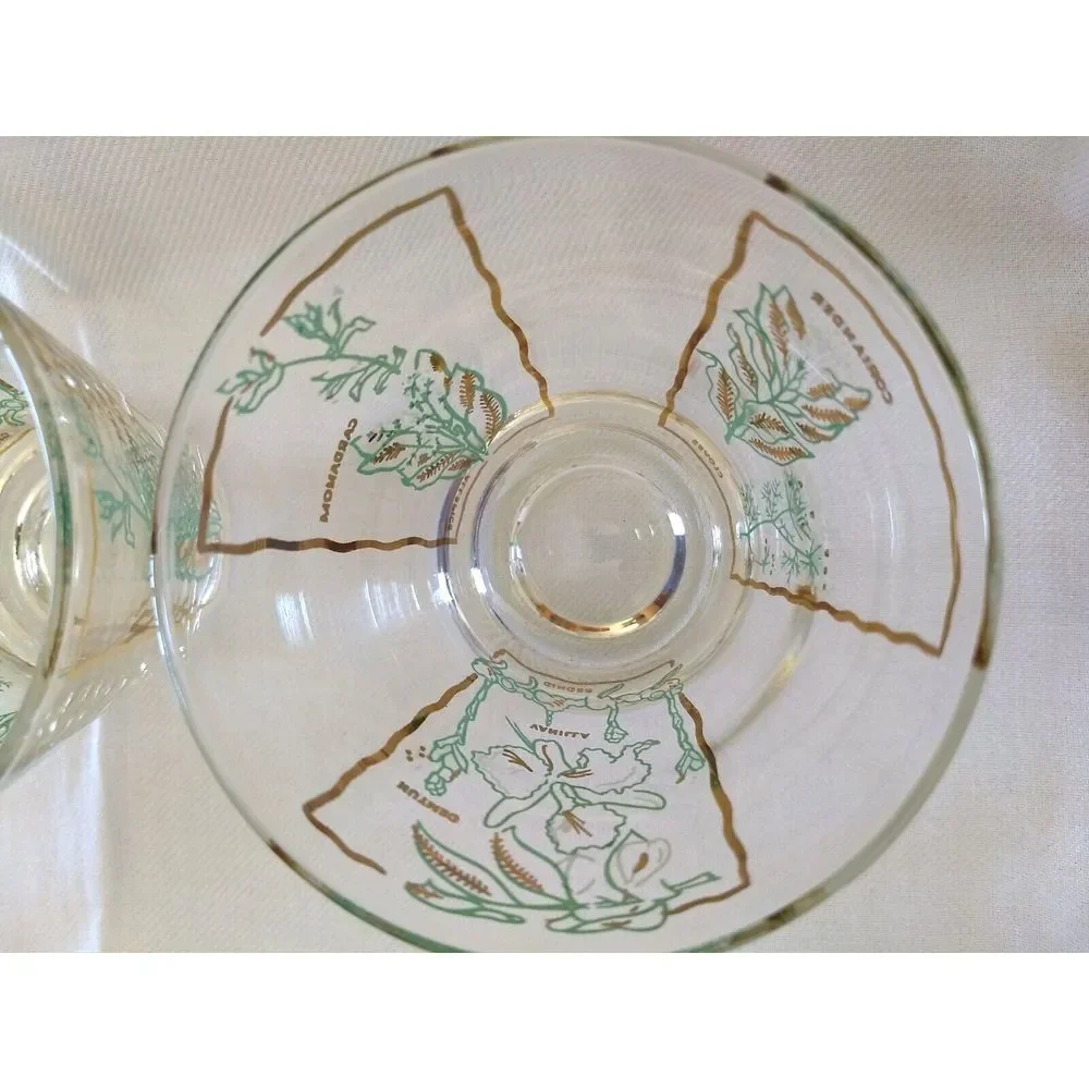MCM Rocks Lowball Glasses‎ Spices Green & Gold Vintage Barware Set of 3